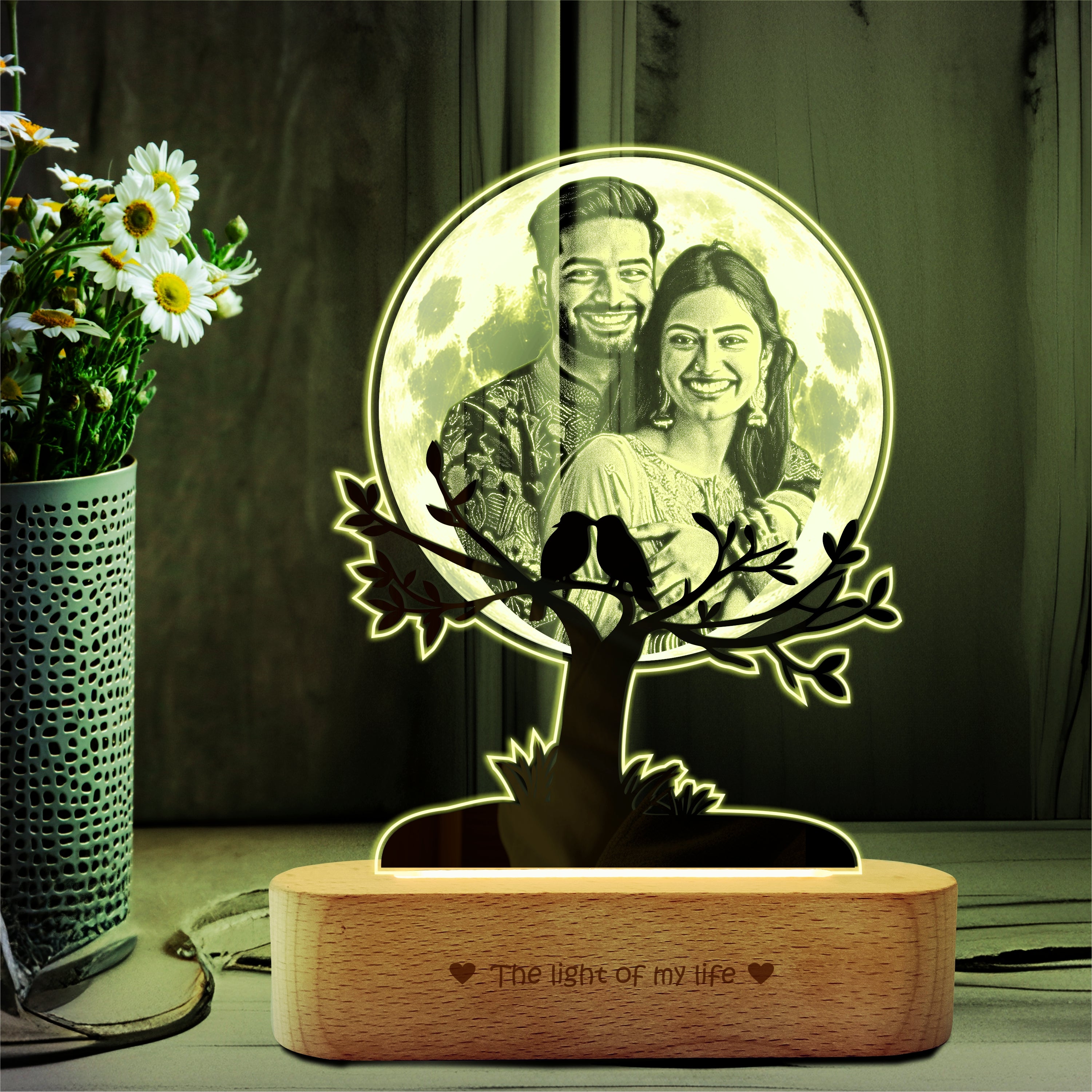 By My Side – Personalized Photo Lamp with Wooden Base, Acrylic Moon Light for Couples, Romantic Gift for Valentine’s Day & Anniversary