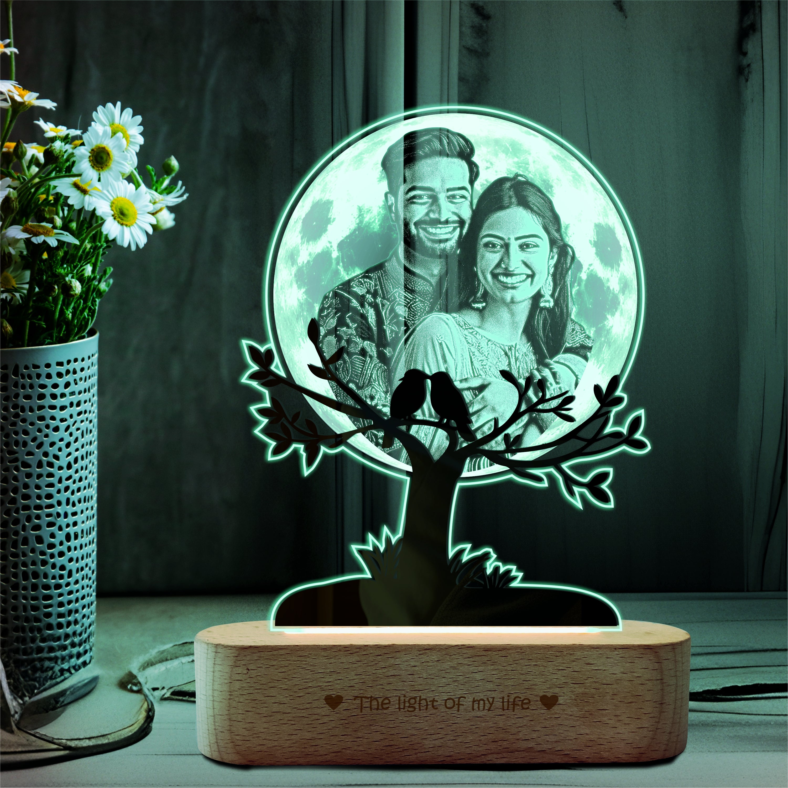 By My Side – Personalized Photo Lamp with Wooden Base, Acrylic Moon Light for Couples, Romantic Gift for Valentine’s Day & Anniversary