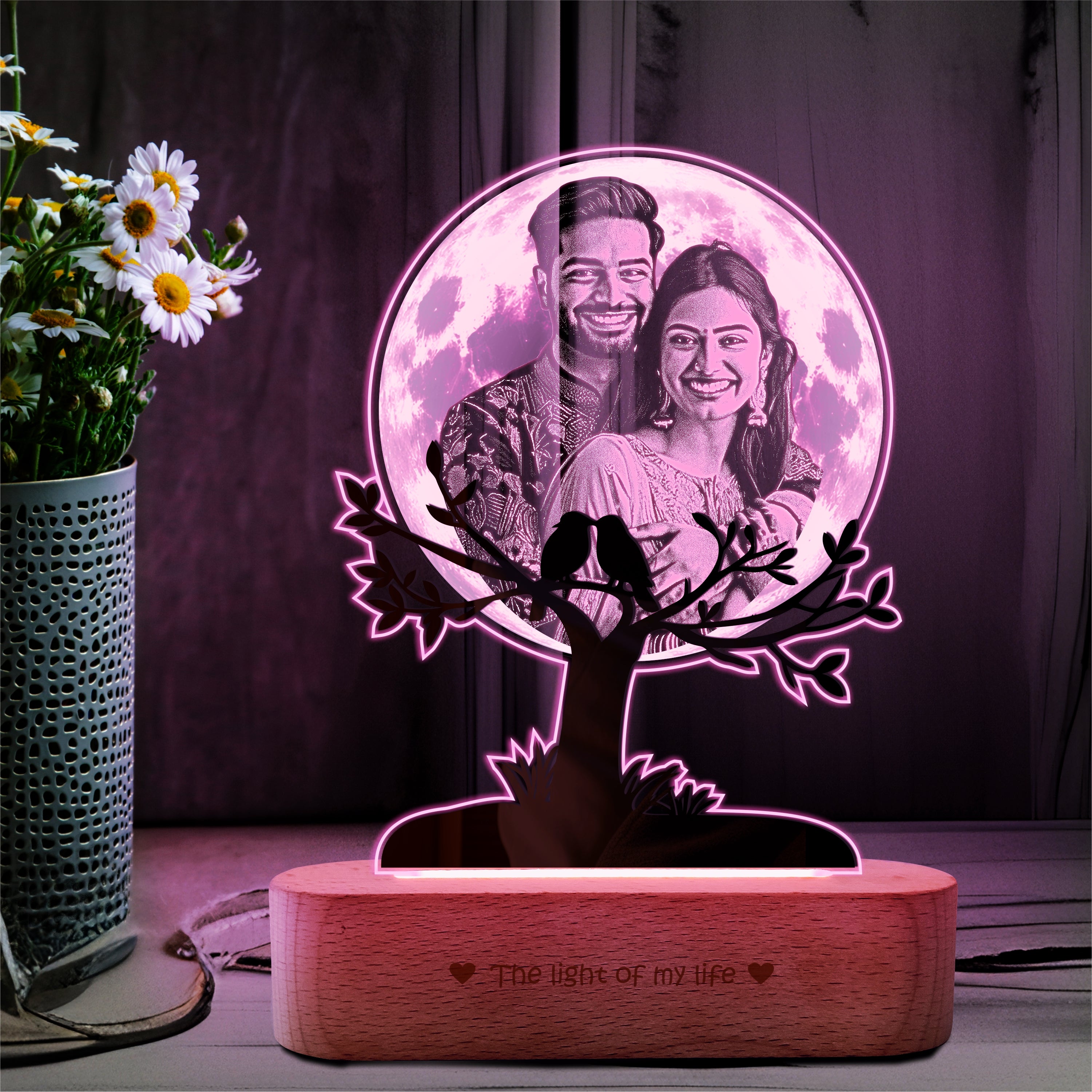 By My Side – Personalized Photo Lamp with Wooden Base, Acrylic Moon Light for Couples, Romantic Gift for Valentine’s Day & Anniversary