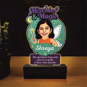 Mischief & Magic – Personalized Gift for Small Sister | Custom Fairy-Themed Caricature Standee