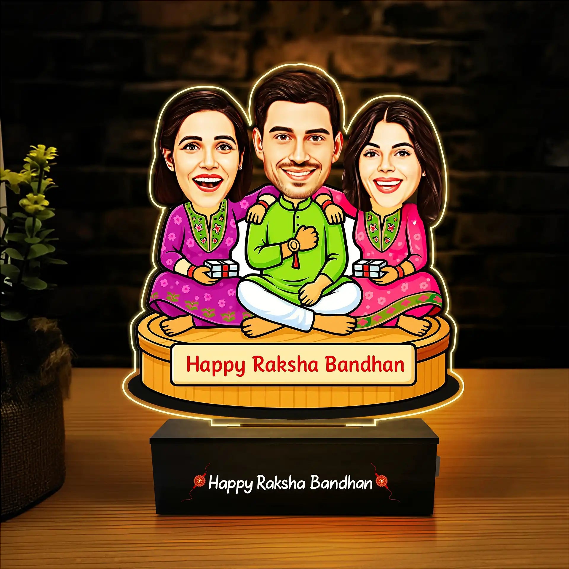 Two Rakhis, One Wallet – Rakhi Gift for Brother from Two Sisters India | Personalized Caricature Standee (7x6")