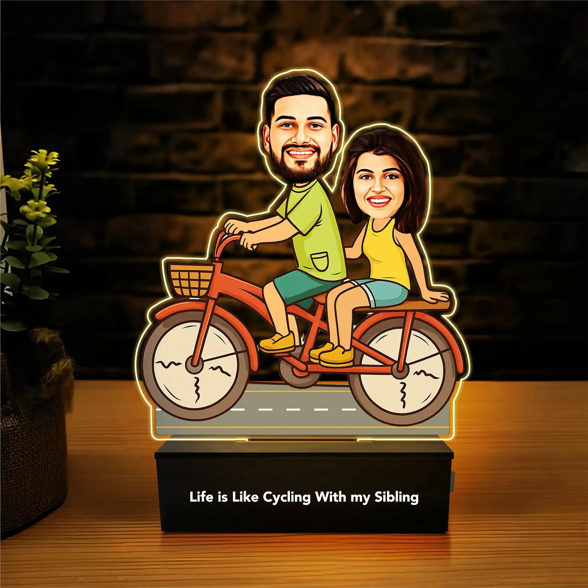 Pedal Bonds – Unique Rakhi Gift for Brother and Sister India | Personalized Bicycle Caricature Standee (6x6")