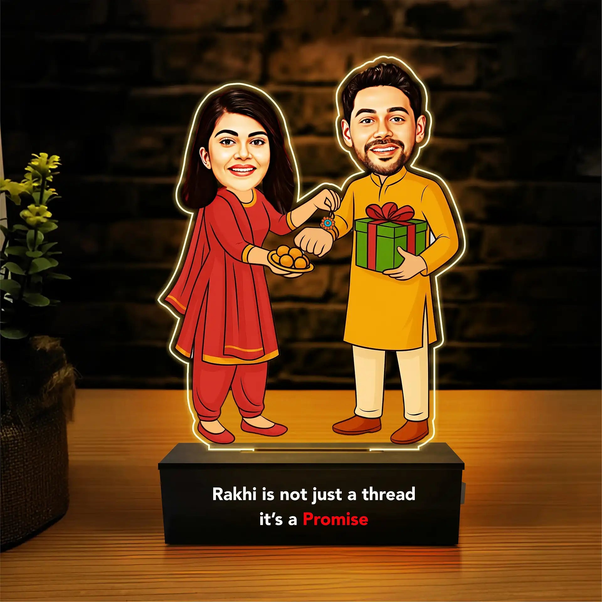The Promise – Emotional Rakhi Gift for Brother India | Personalized Caricature Standee (6x4")