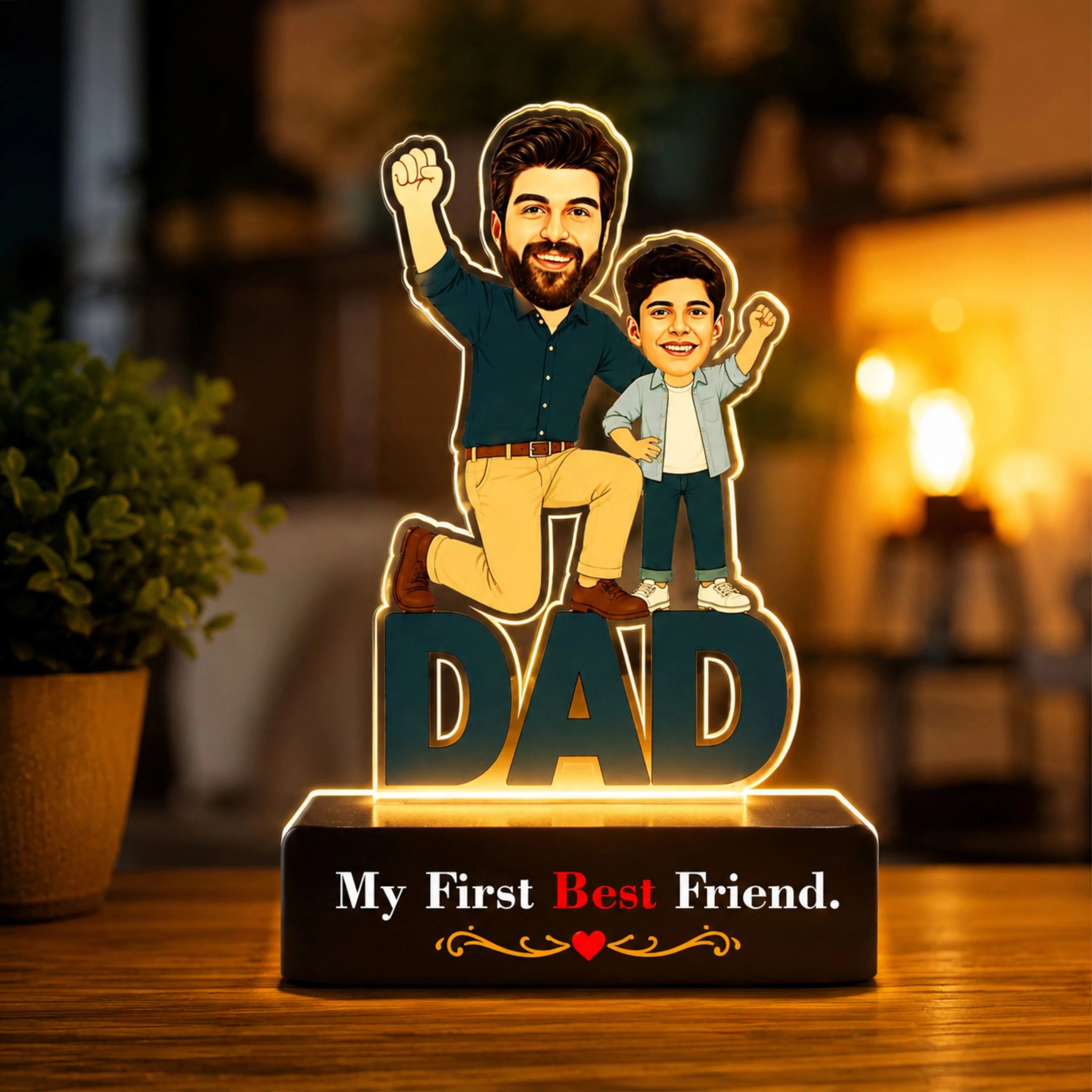 Personalized Father & Son Caricature Stand | Custom Photo Cutout Gift for Dad | My First Best Friend | Father's Day Gift
