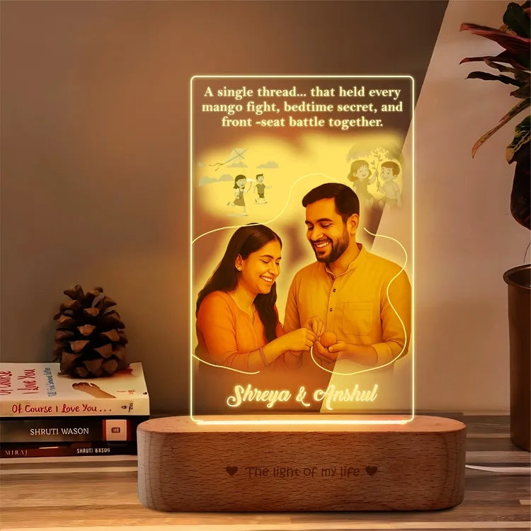 A Thread of Memories – Personalized Raksha Bandhan Gift for Brother | Custom LED Acrylic Photo Lamp