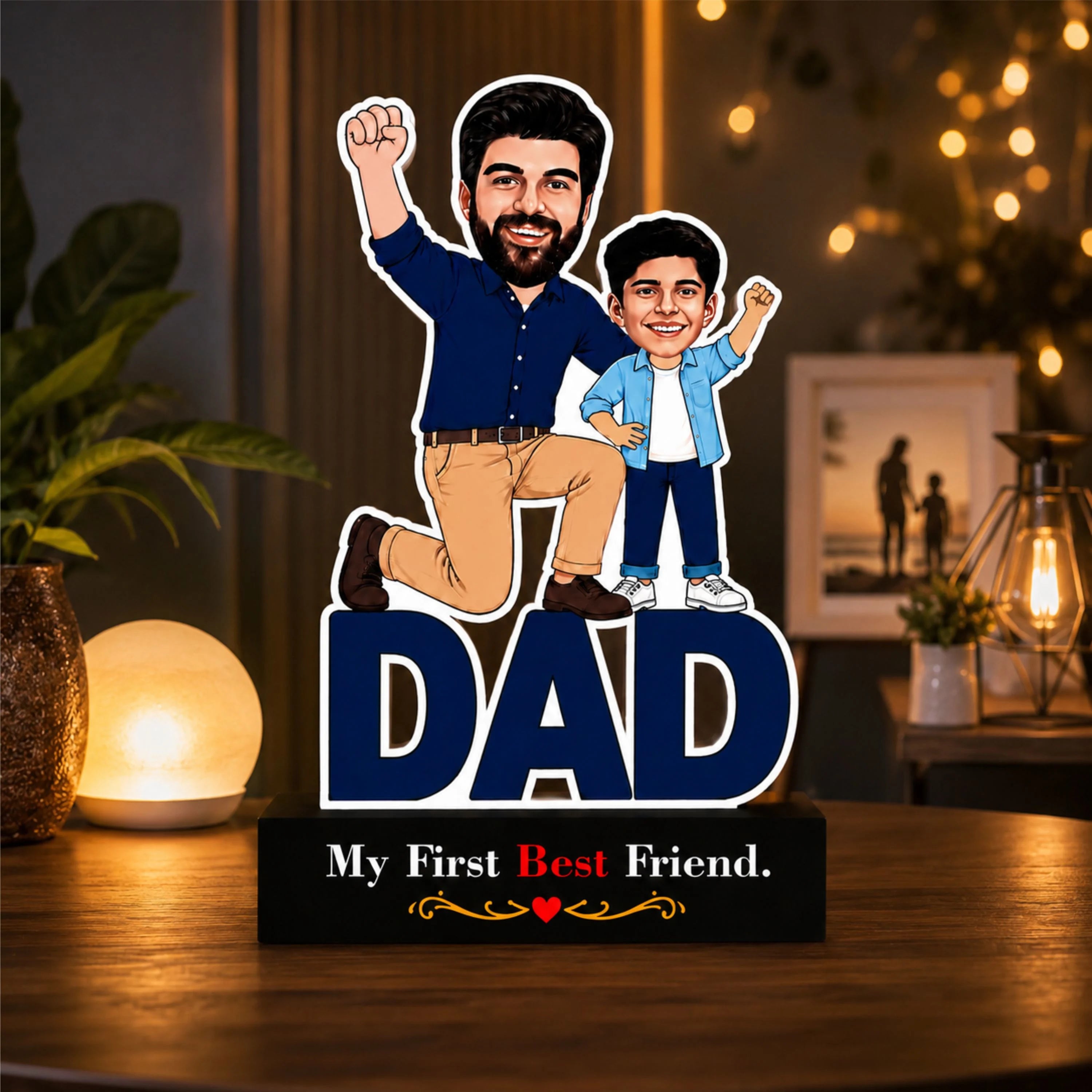 Personalized Father & Son Caricature Stand | Custom Photo Cutout Gift for Dad | My First Best Friend | Father's Day Gift