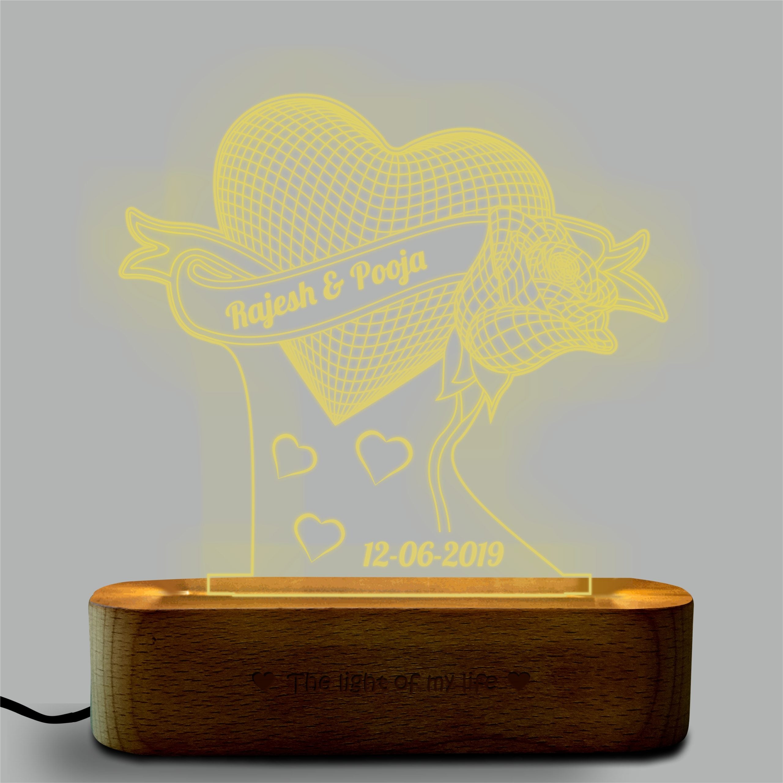 Anniversary Gift for Wife/Husband - LED Heart Lamp with Rose