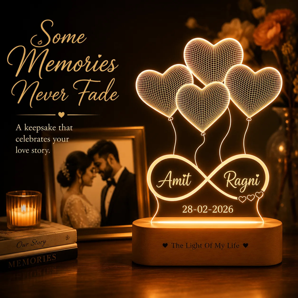 Anniversary Gift - Heart Lamp With Names