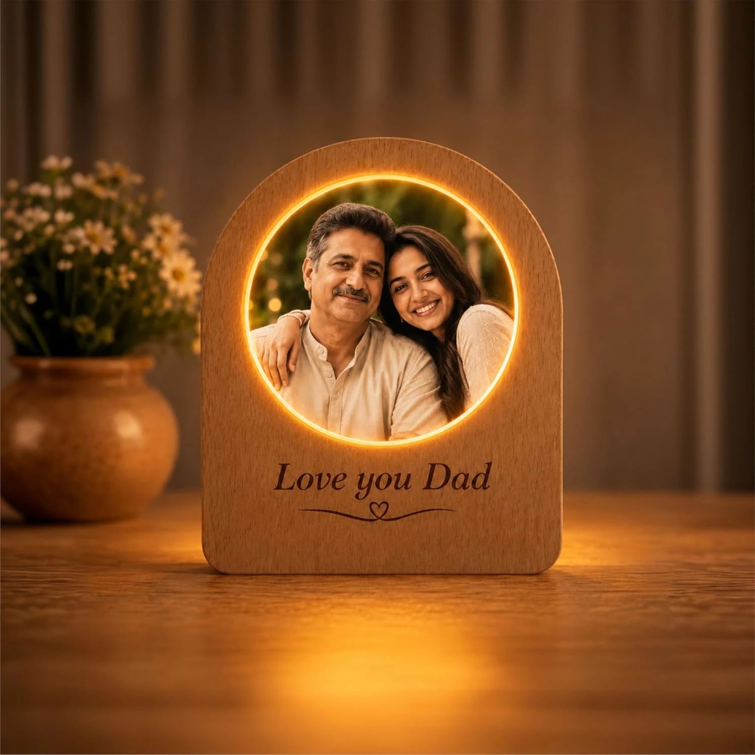 Love You Dad Personalized Wooden Photo Lamp