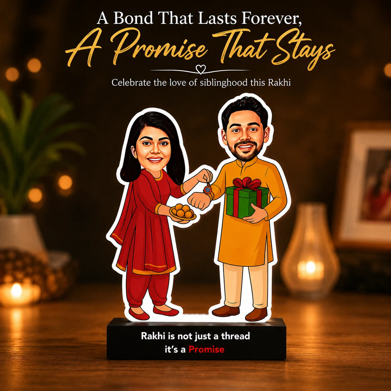 The Promise – Emotional Rakhi Gift for Brother India | Personalized Caricature Standee (6x4")