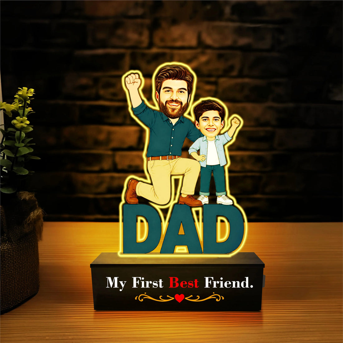 Personalized Father & Son Caricature Stand | Custom Photo Cutout Gift for Dad | My First Best Friend | Father's Day Gift