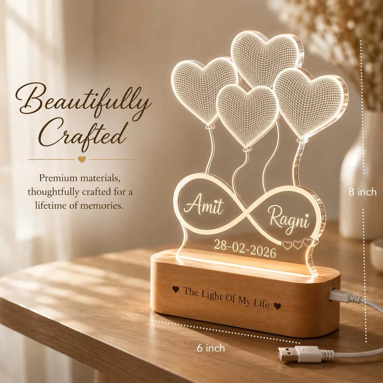 Anniversary Gift - Heart Lamp With Names