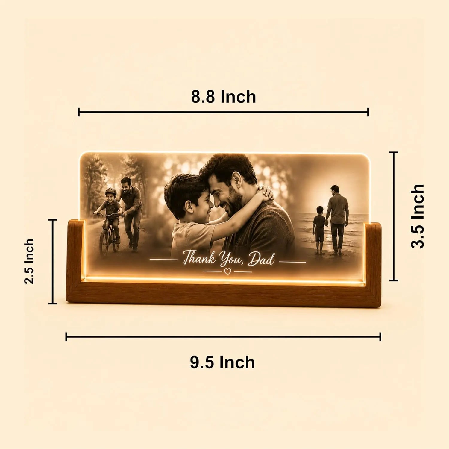 Thank You Dad Personalized 3 Photo Memory Lamp