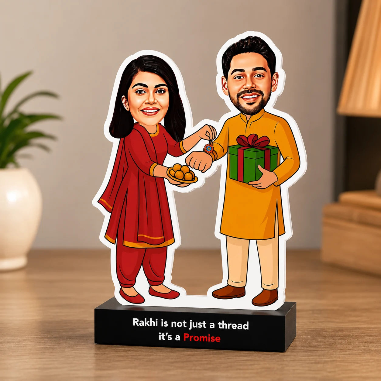 The Promise – Emotional Rakhi Gift for Brother India | Personalized Caricature Standee (6x4")