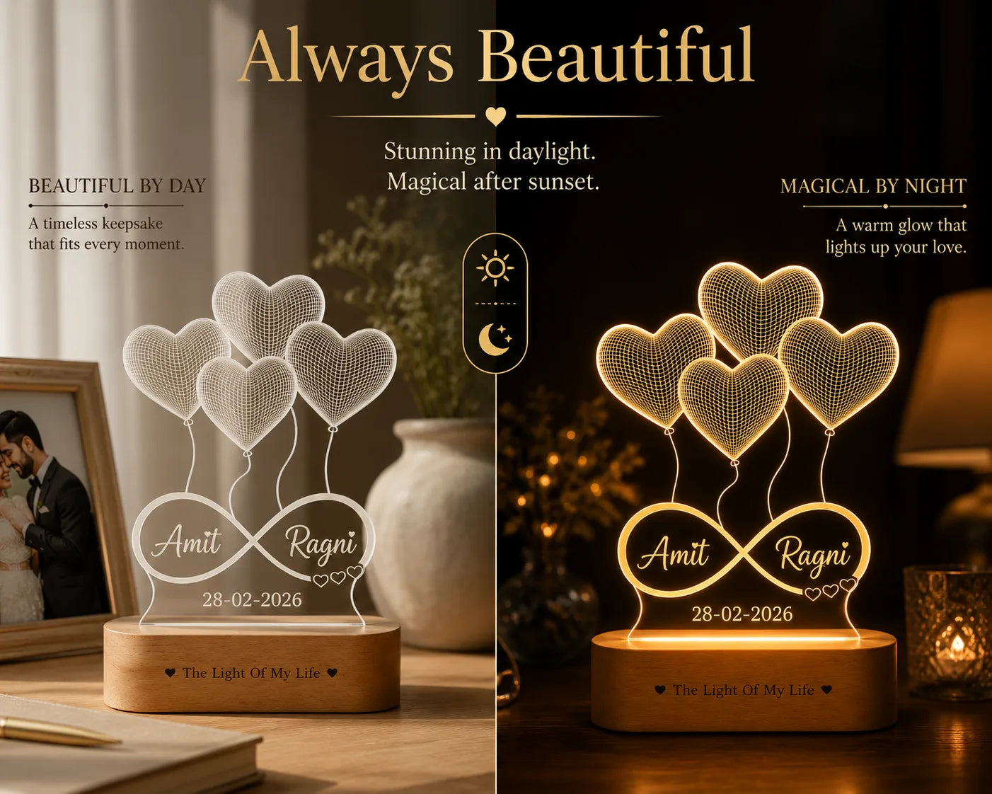 Anniversary Gift - Heart Lamp With Names