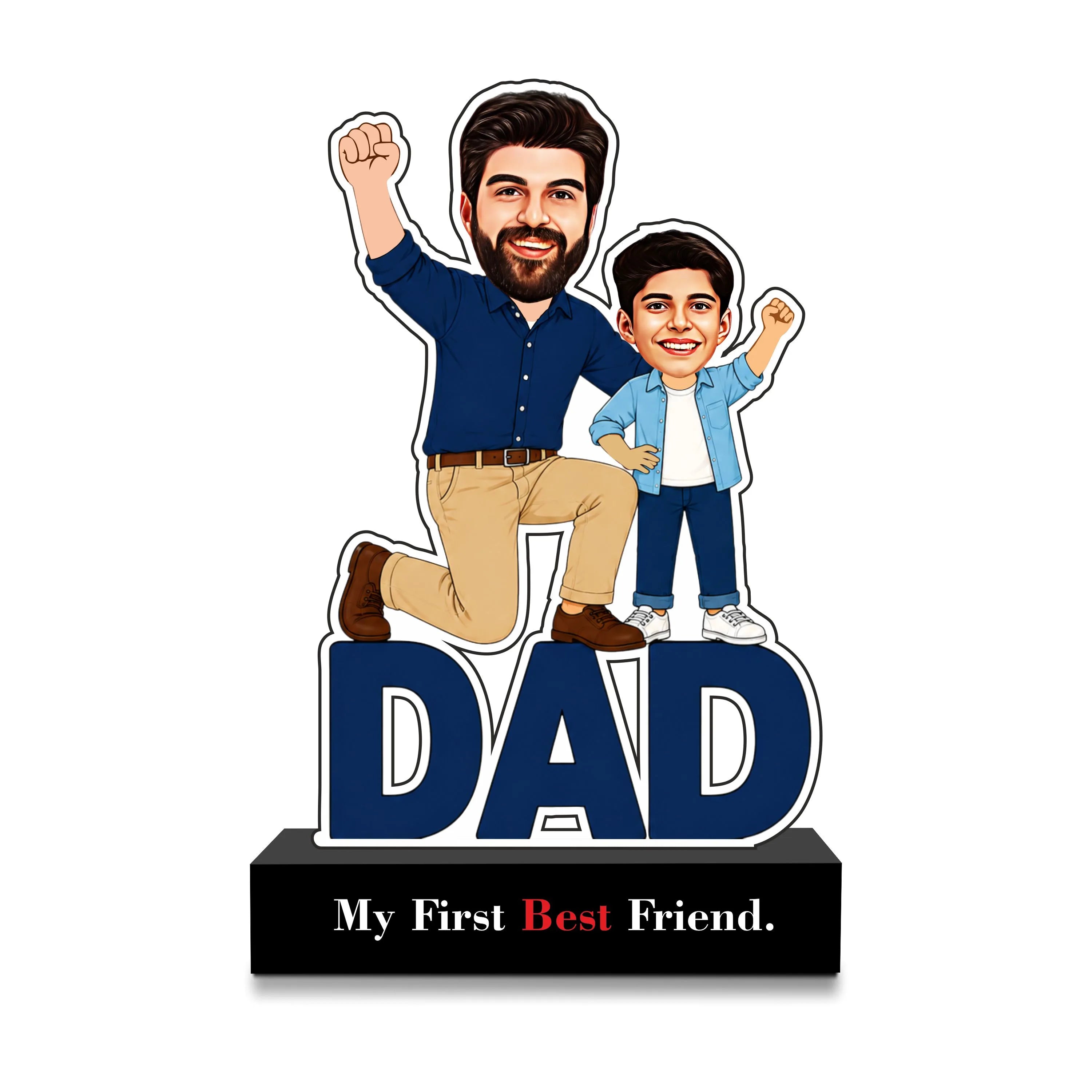 Personalized Father & Son Caricature Stand | Custom Photo Cutout Gift for Dad | My First Best Friend | Father's Day Gift