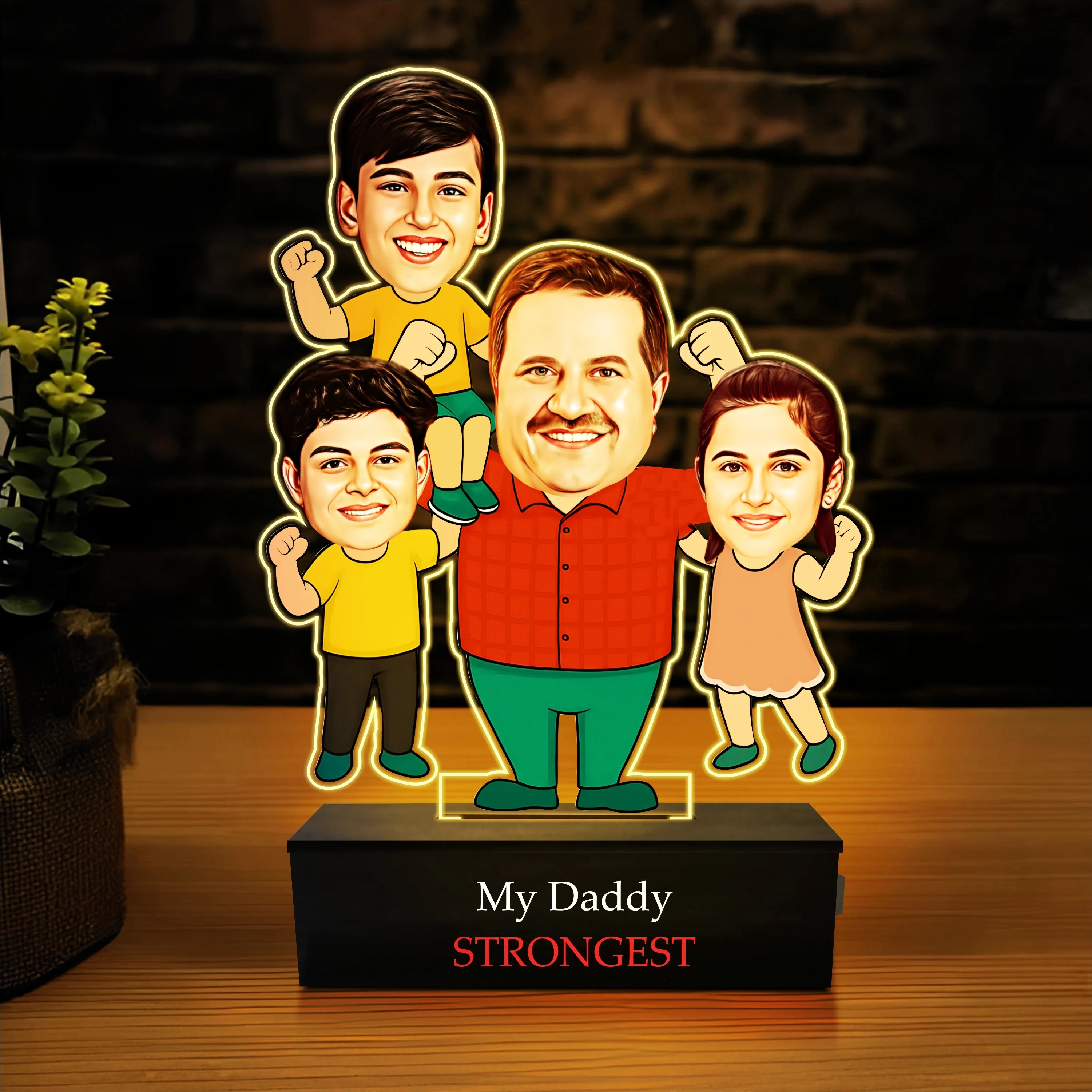 Strongest Daddy – Photo Caricature for Dad (3 - Kids)