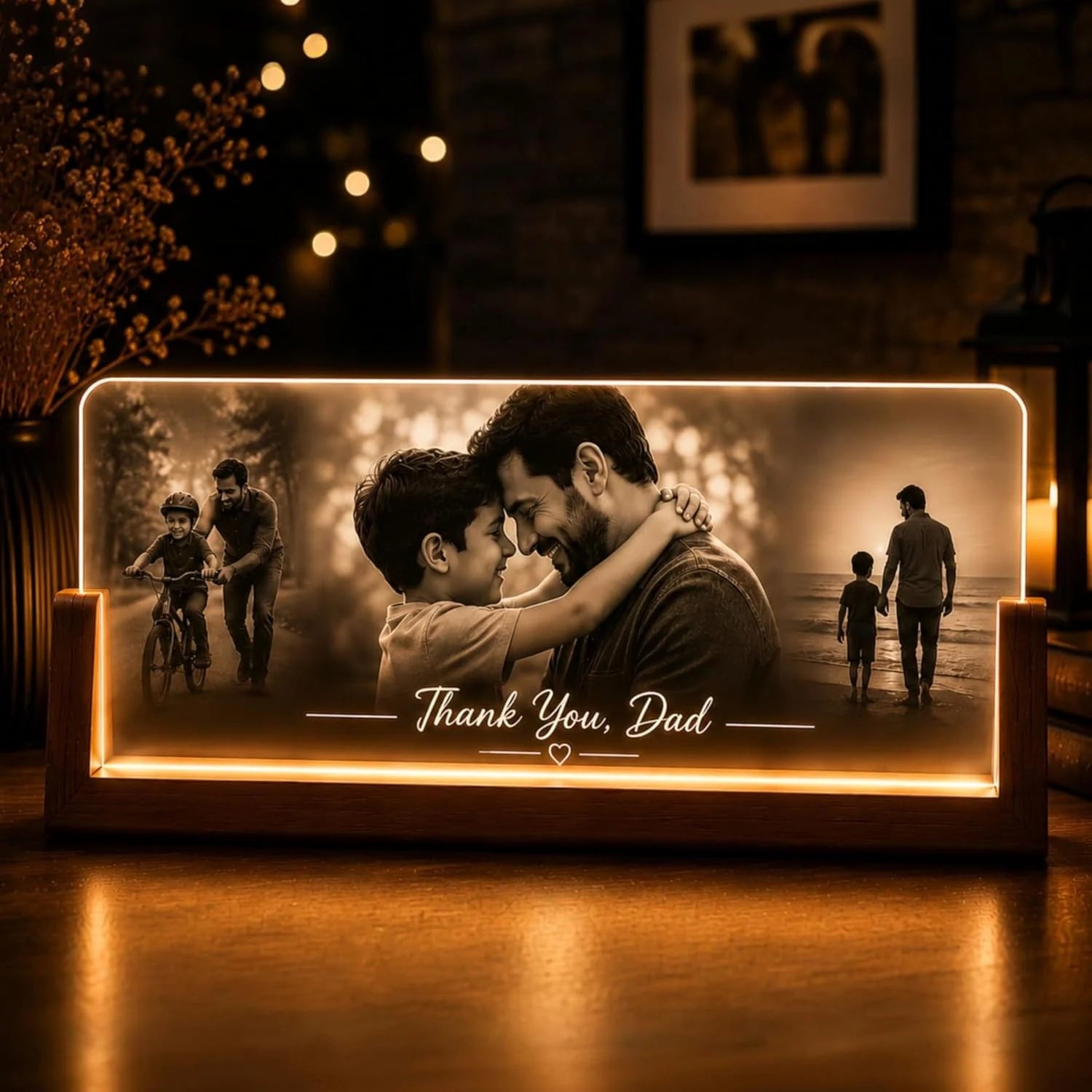 Thank You Dad Personalized 3 Photo Memory Lamp