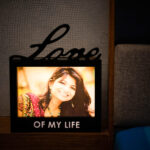 love cutout photo frame in wood with light