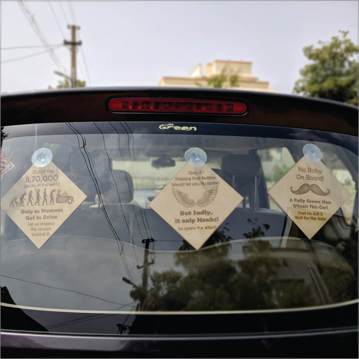 Traffic Gyan - Set of 3 rear glass car accessories - Zoci Voci