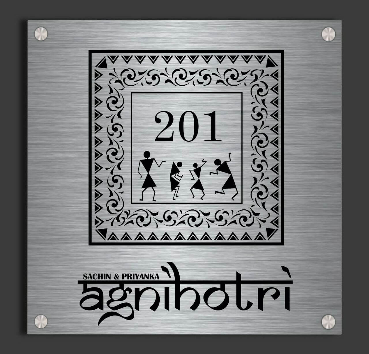 Door name plate - Warli Art stainless steel name plate