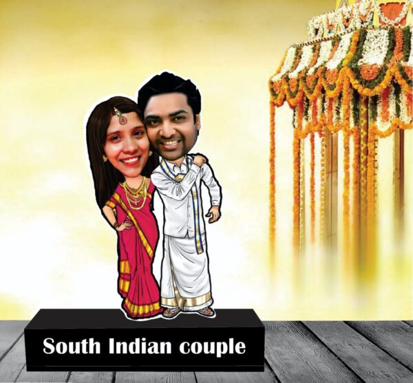 South indian couple wedding caricature standee