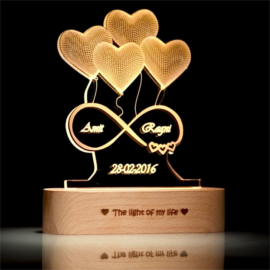 anniversary gift heart engraved lamp