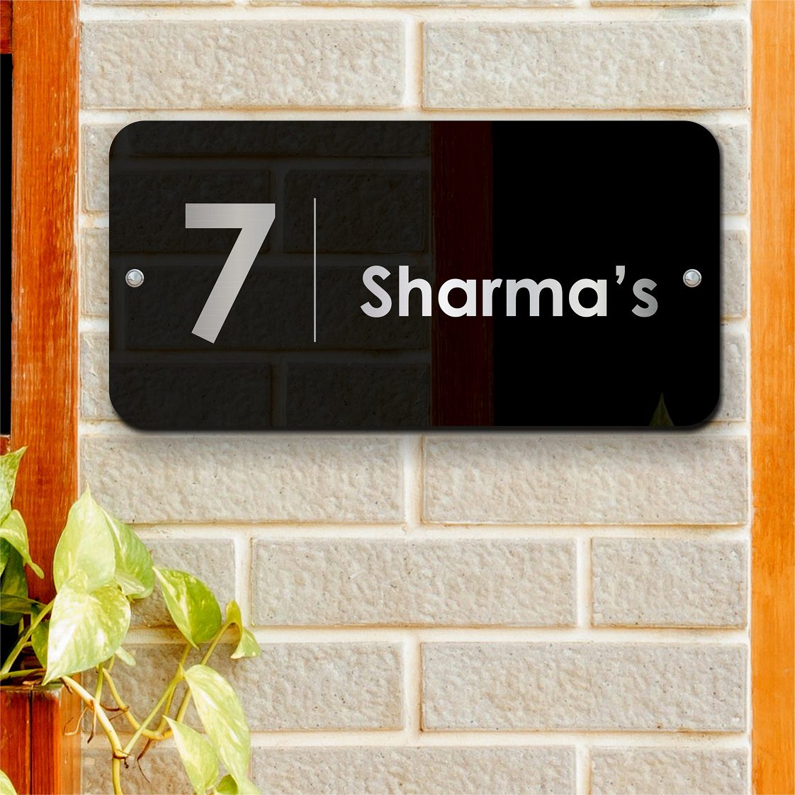 Darpan - Name plate for house - Black & Silver Mirror