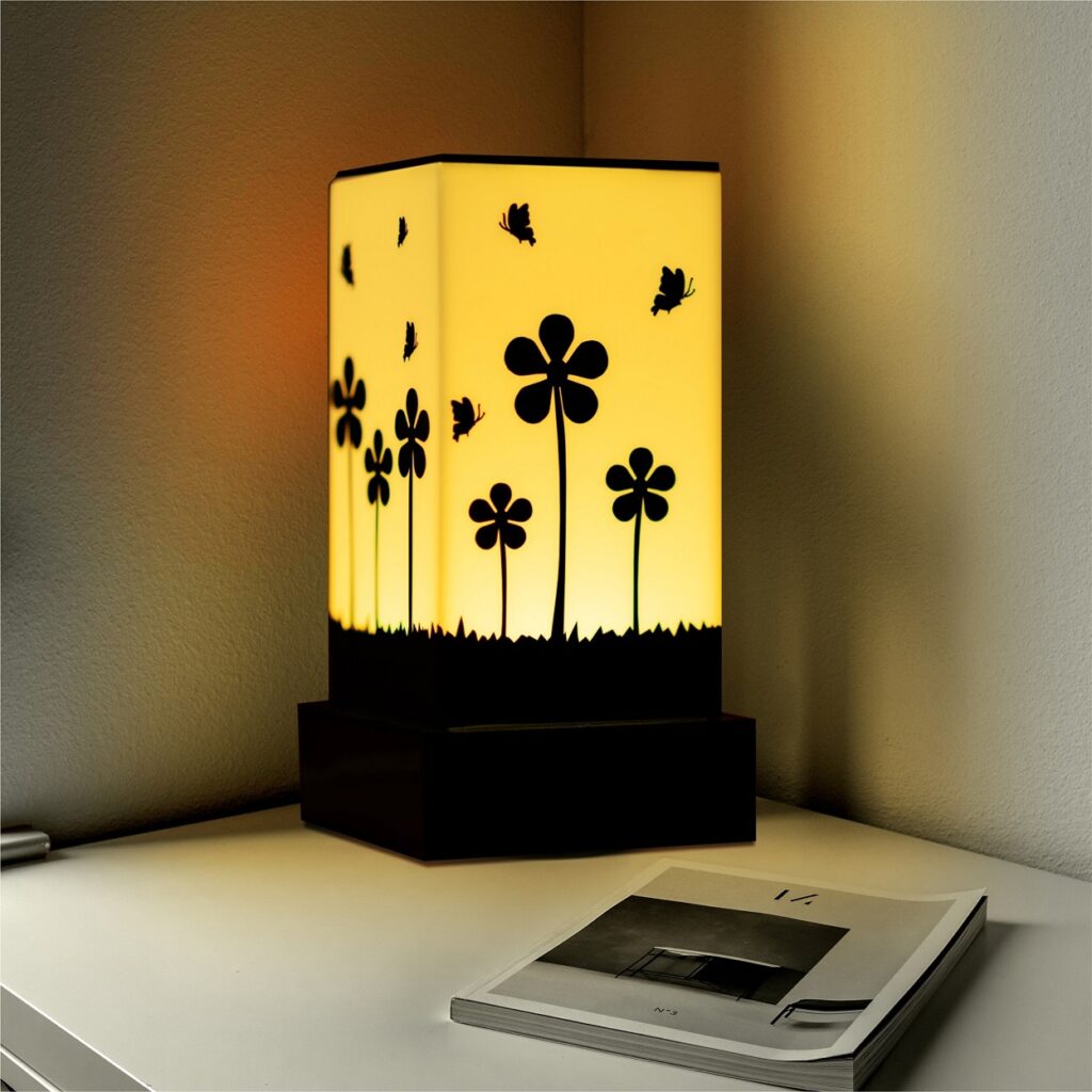 Lamp that celebrates nature flowers and butterflies