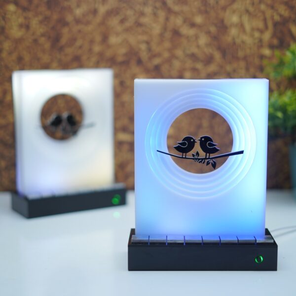 Set of two telepathy music lamps for long distance relationships.