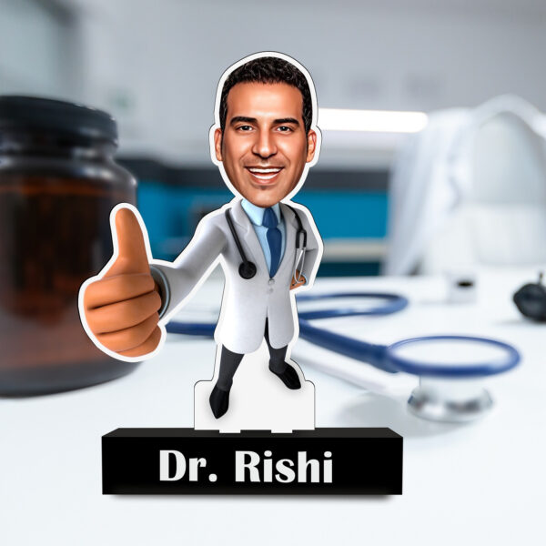 "Doc's 3D Thumbs-Up Tribute: Personalized Caricature with Photo"