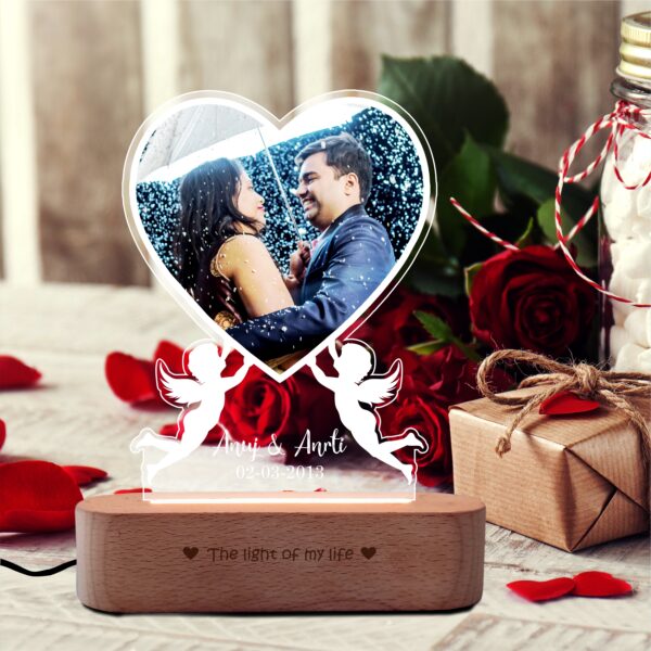Illuminate Your Love Story with the Acrylic Photo Lamp - Engraved Cupid Edition Anniversary Gift
