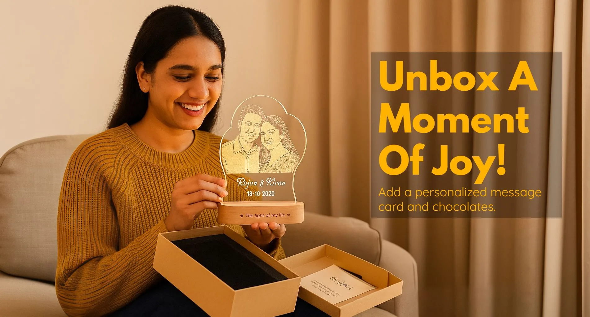 unboxing of a personalized gift photo lamp