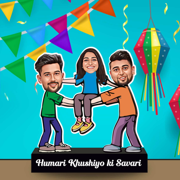 Khushiyo Ki Sawari Caricature: Rakhi Gift for Two Brothers and One Sister