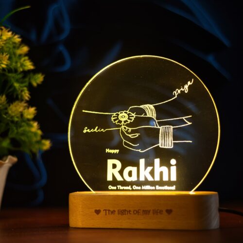 Sacred Tie: Engraved Acrylic Rakhi Lamp For Brother