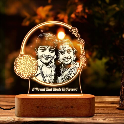 Threads of Love: Rakshabandhan Gift for brother Engraved Photo Lamp