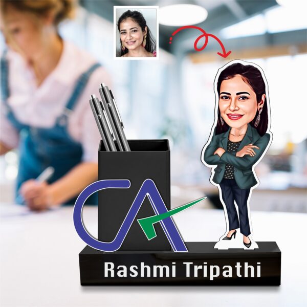 Perfect Gift for CA – Custom Caricature Pen Stand with CA Logo!