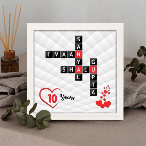 Personalized Tenth Anniversary Gift – Custom Names Crossword Frame