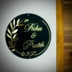 Glamour Circle: Customized Name Plate for Home - Elegant Black & Gold Design