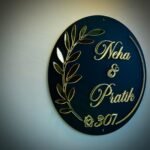 Glamour Circle: Customized Name Plate for Home - Elegant Black & Gold Design