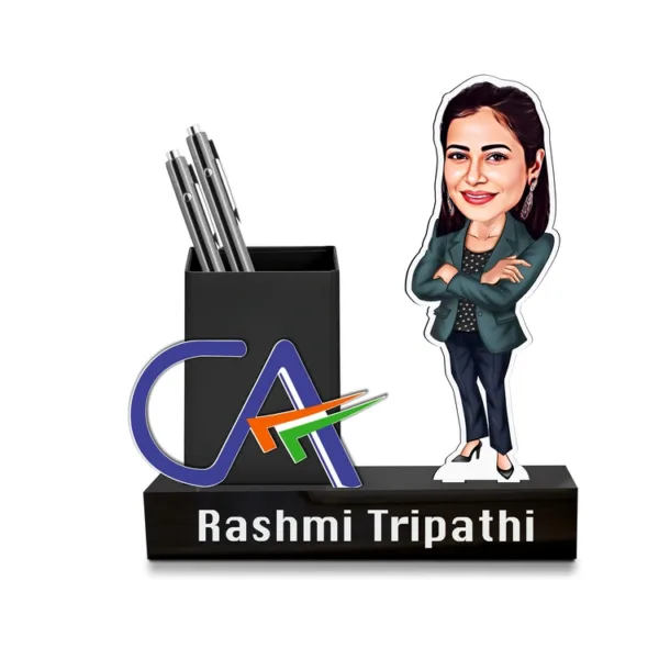 Perfect Gift for CA – Custom Caricature Pen Stand with CA Logo!