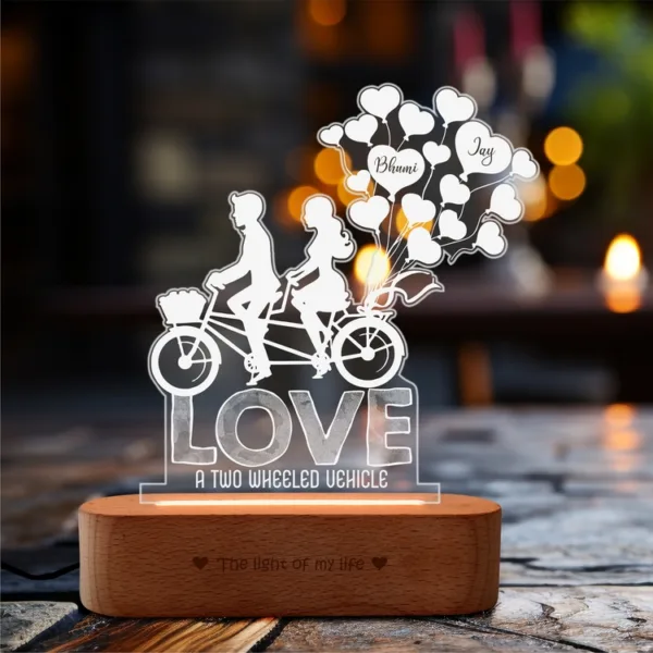 Love in Tandem – Romantic Gift for Valentine’s Day, Personalized Acrylic Lamp for Couples