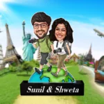 Globe Trekkers Personalized Couple Caricature – A Fun Gift for Newlyweds