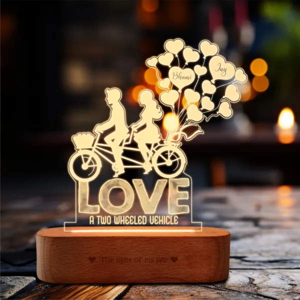 Love in Tandem – Romantic Gift for Valentine’s Day, Personalized Acrylic Lamp for Couples