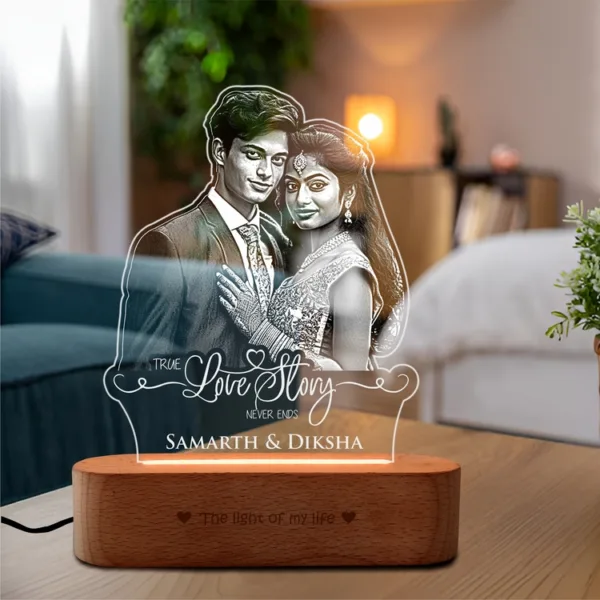 "A Love Story in Light" Engraved Couple Photo Frame Lamp