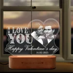 IllumiLove Personalized Acrylic LED Lamp – Custom Photo & Message Engraved Heart Design with Wooden Base, Perfect Valentine’s Day Gift