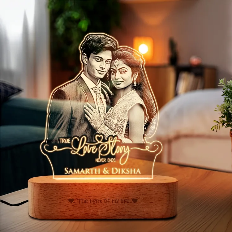 "A Love Story in Light" Engraved Couple Photo Frame Lamp