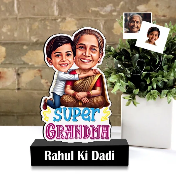 Super Grandma Personalized Caricature Gift – Custom Photo Gift for Dadi/Nani | Unique Birthday & Anniversary Keepsake