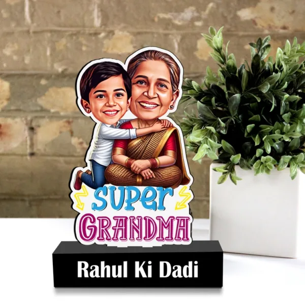 Super Grandma Personalized Caricature Gift – Custom Photo Gift for Dadi/Nani | Unique Birthday & Anniversary Keepsake
