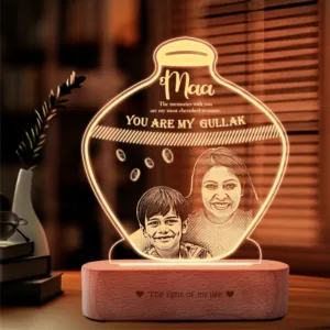Custom Gullak Lamp with Photo – Personalized Gift for Mom